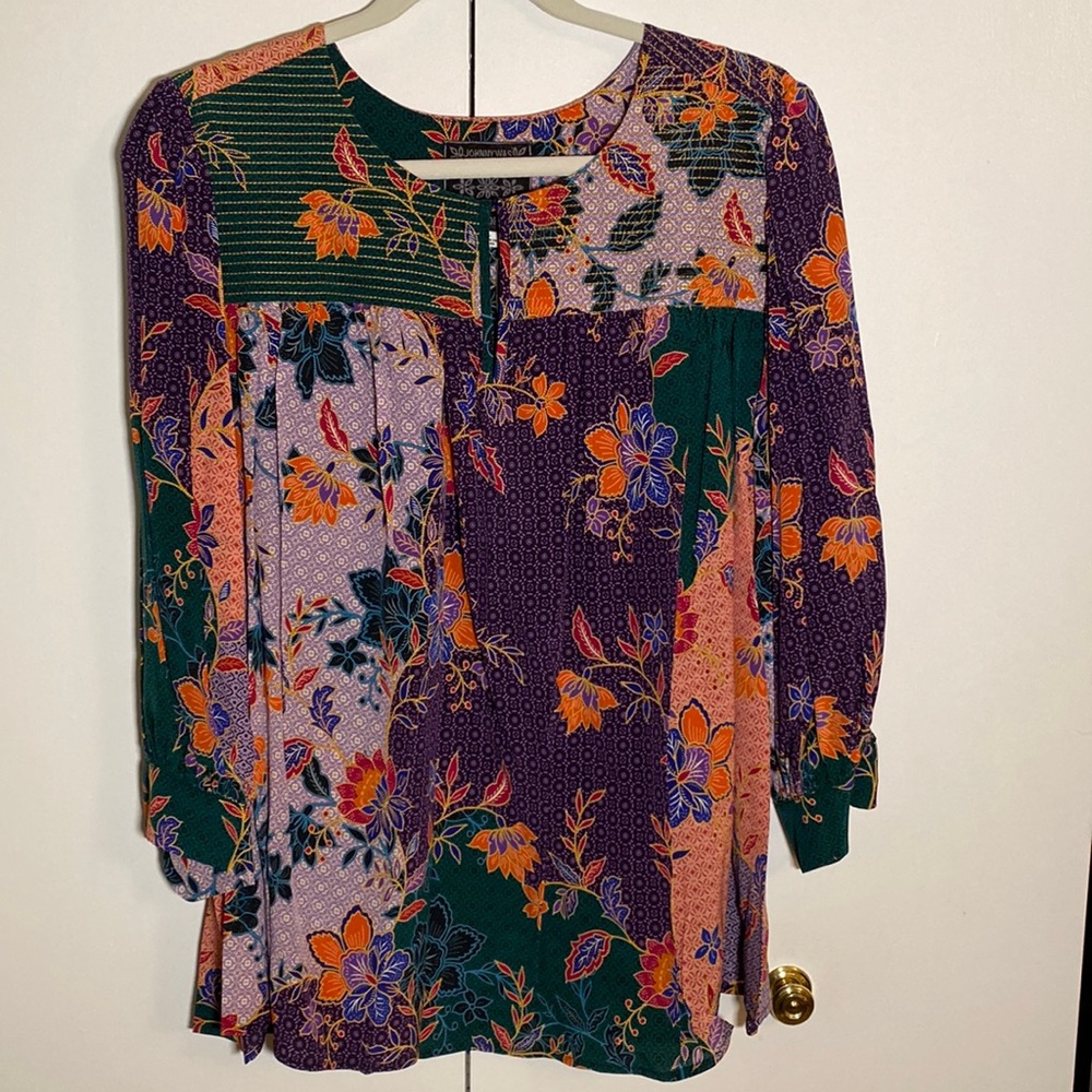 Johnny Was Batik Print Silk Blouse size L